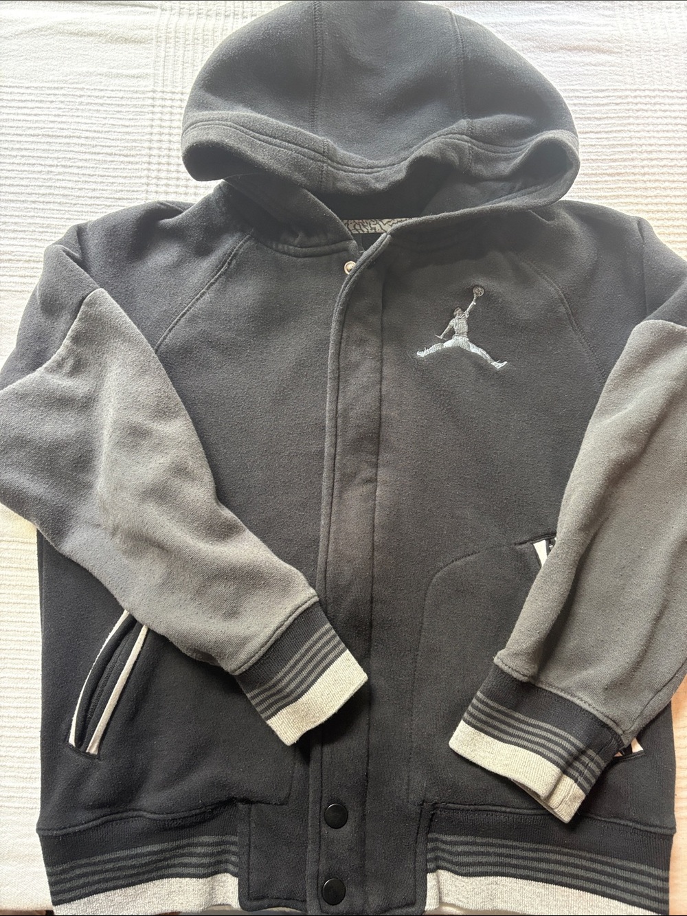 Jordan Black & Gray Bomber-Style Hoodie Jacket